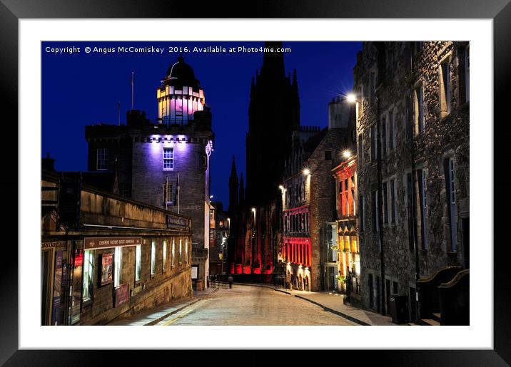 Edinburgh Camera Obscura and Royal Mile at night Framed Mounted Print by Angus McComiskey