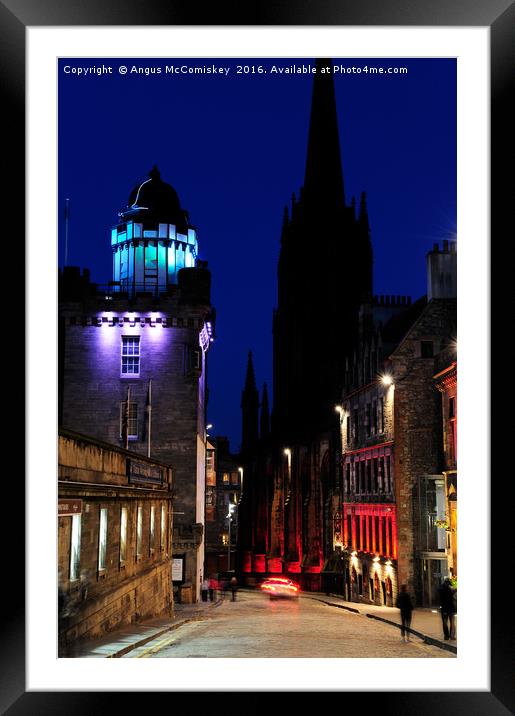 Edinburgh Royal Mile and Camera Obscura at night Framed Mounted Print by Angus McComiskey