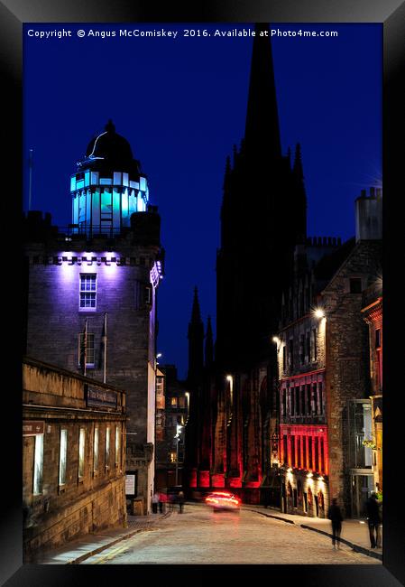 Edinburgh Royal Mile and Camera Obscura at night Framed Print by Angus McComiskey