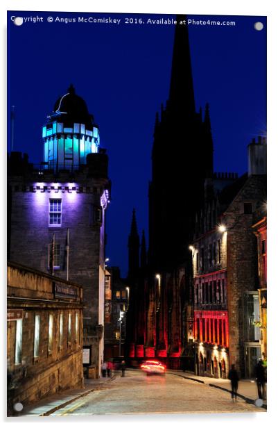 Edinburgh Royal Mile and Camera Obscura at night Acrylic by Angus McComiskey