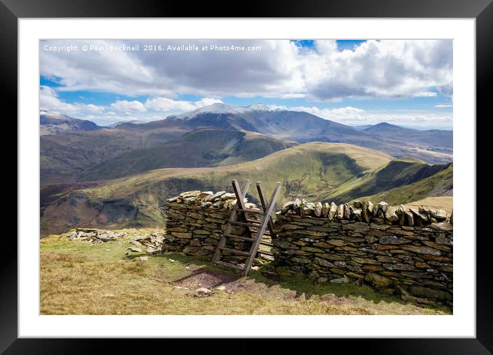 Stile and Stone Wall on Moel Eilio Snowdonia Framed Mounted Print by Pearl Bucknall