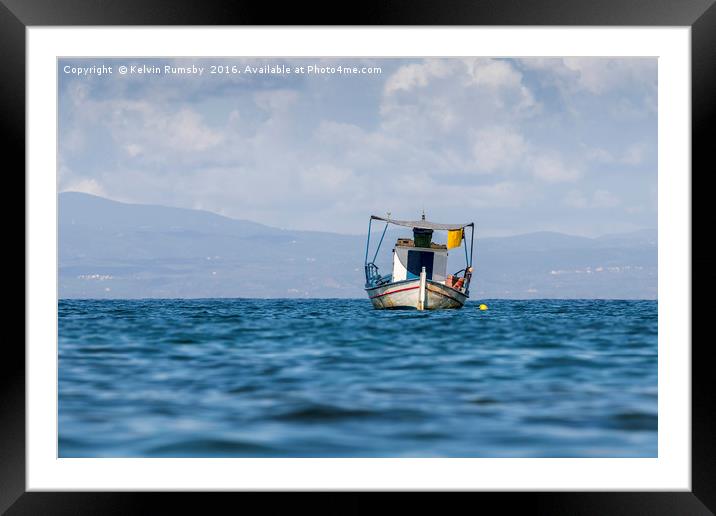 Greek fishing boat Framed Mounted Print by Kelvin Rumsby