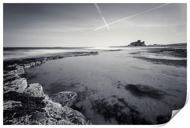 Bamburgh Castle and Contrails Print by Paul Appleby