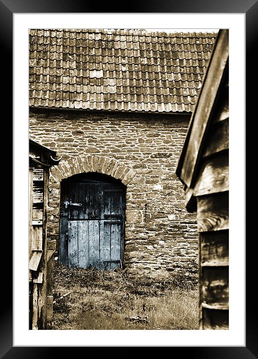 sepia with blue door on photoshop Framed Mounted Print by Alexia Miles