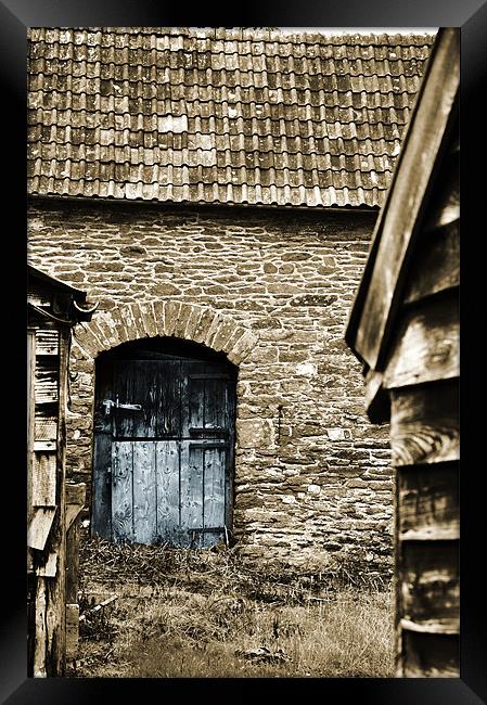 sepia with blue door on photoshop Framed Print by Alexia Miles