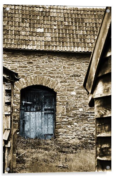 sepia with blue door on photoshop Acrylic by Alexia Miles