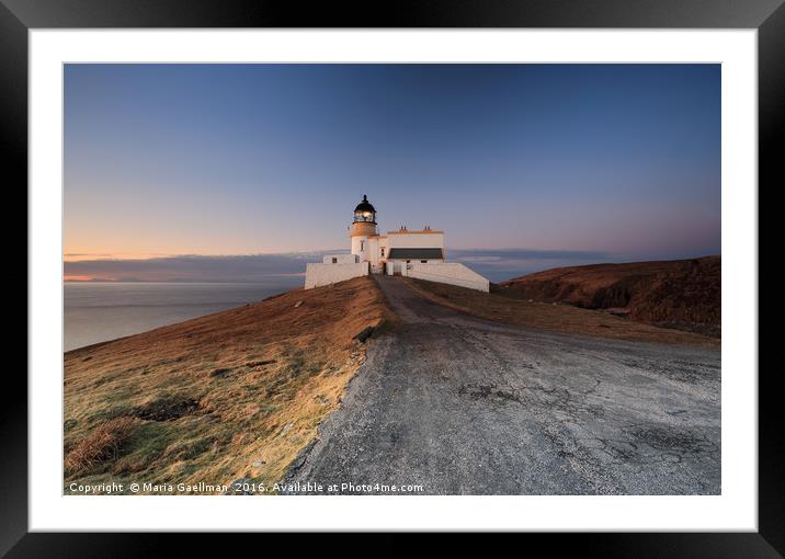 Stoer Lighthouse at Sunset Framed Mounted Print by Maria Gaellman