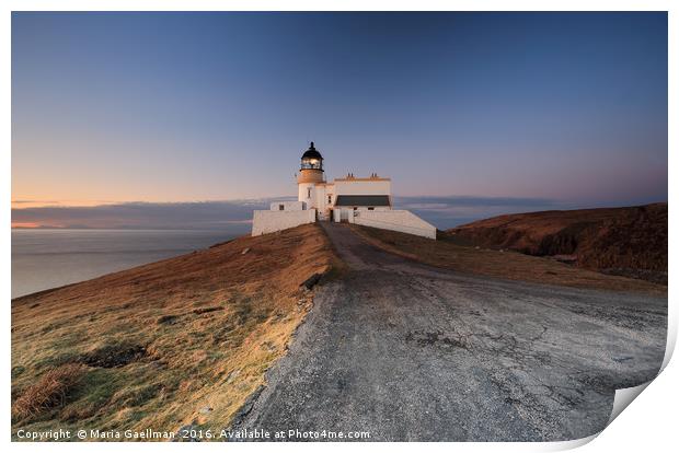Stoer Lighthouse at Sunset Print by Maria Gaellman