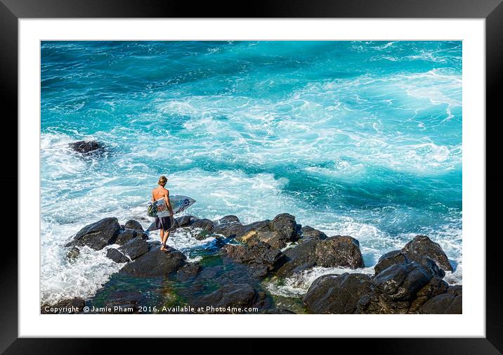 Surfers at the famous Hookipa Beach in the North s Framed Mounted Print by Jamie Pham