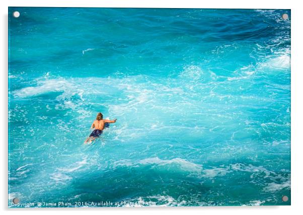 Surfers at the famous Hookipa Beach in the North s Acrylic by Jamie Pham