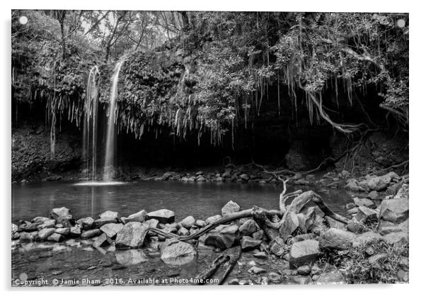 The beautiful and magical Twin Falls along the Roa Acrylic by Jamie Pham