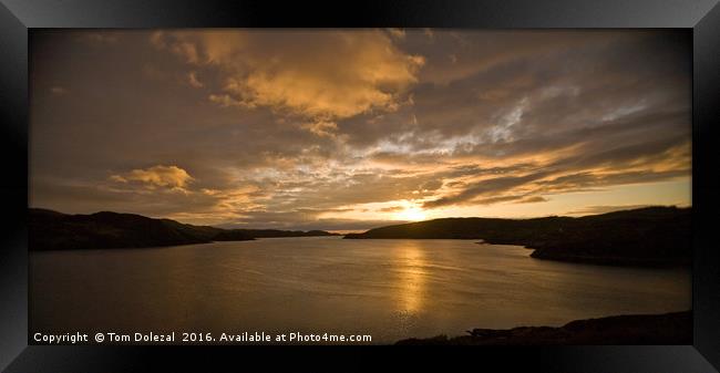 Golden sunset at Loch Cairnbawn Framed Print by Tom Dolezal