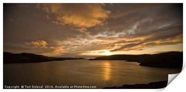 Golden sunset at Loch Cairnbawn Print by Tom Dolezal