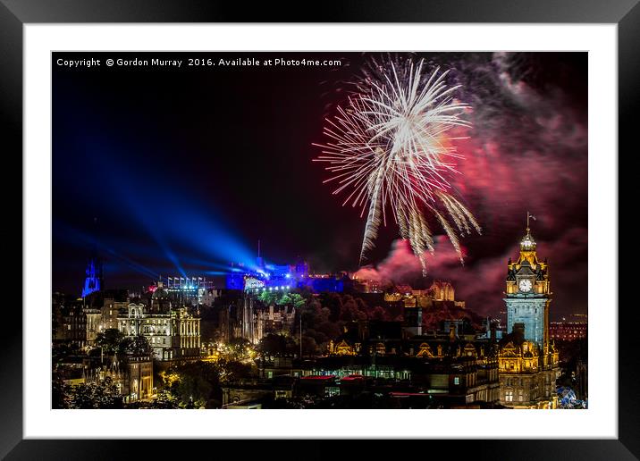 Edinburgh Castle Tattoo Fireworks Framed Mounted Print by Gordon Murray