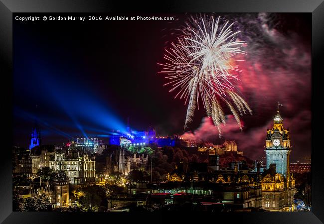Edinburgh Castle Tattoo Fireworks Framed Print by Gordon Murray