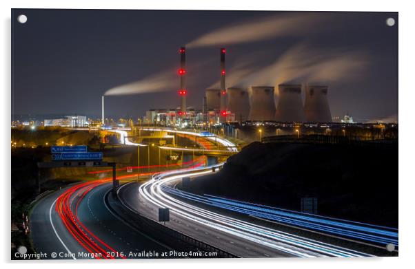 Ferrybridge Power Station and the A1M at Night Acrylic by Colin Morgan