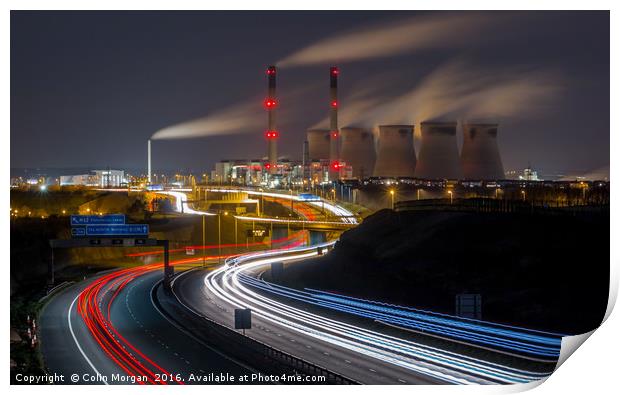 Ferrybridge Power Station and the A1M at Night Print by Colin Morgan
