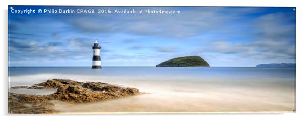 Penmon Lighthouse with Puffin Island Anglesey Acrylic by Phil Durkin DPAGB BPE4