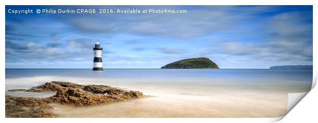 Penmon Lighthouse with Puffin Island Anglesey Print by Phil Durkin DPAGB BPE4