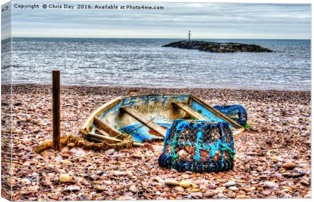 Abandoned boat and Lobster Pot Canvas Print by Chris Day