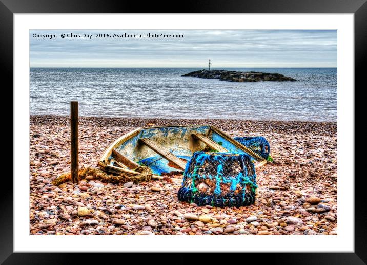 Abandoned boat and Lobster Pot Framed Mounted Print by Chris Day