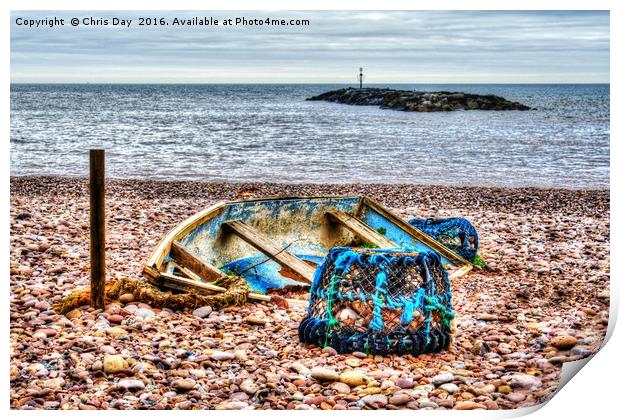 Abandoned boat and Lobster Pot Print by Chris Day