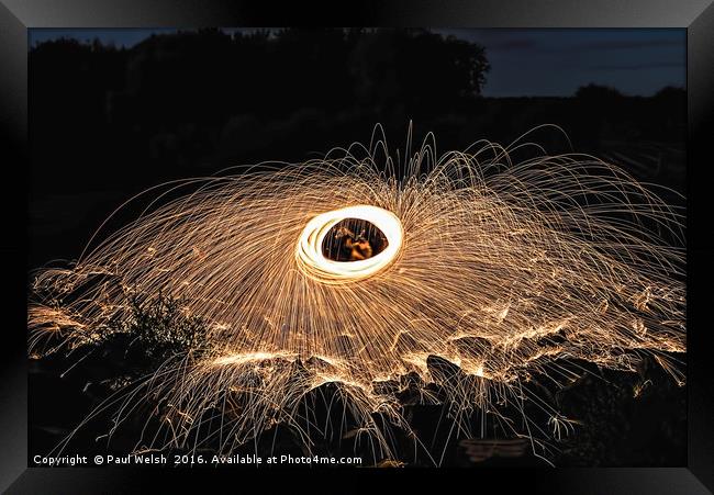Fire Spinning At Broken Scar Weir Framed Print by Paul Welsh