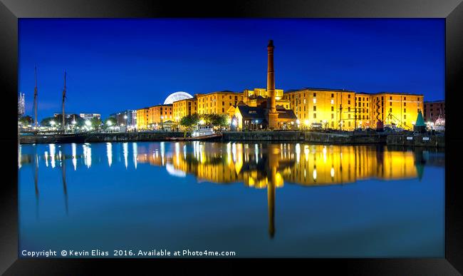 Illuminated Albert Dock, Liverpool Framed Print by Kevin Elias