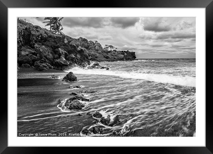 The exotic and famous Black Sand Beach Framed Mounted Print by Jamie Pham