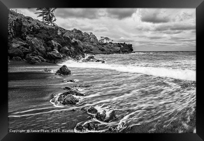 The exotic and famous Black Sand Beach Framed Print by Jamie Pham