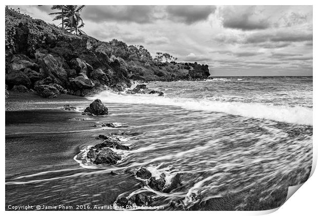 The exotic and famous Black Sand Beach Print by Jamie Pham
