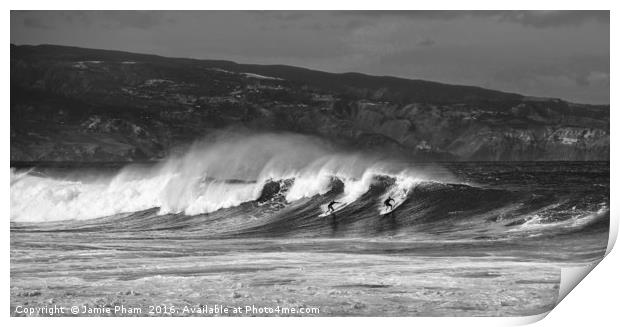 Surfers at the famous Hookipa Beach in the North s Print by Jamie Pham