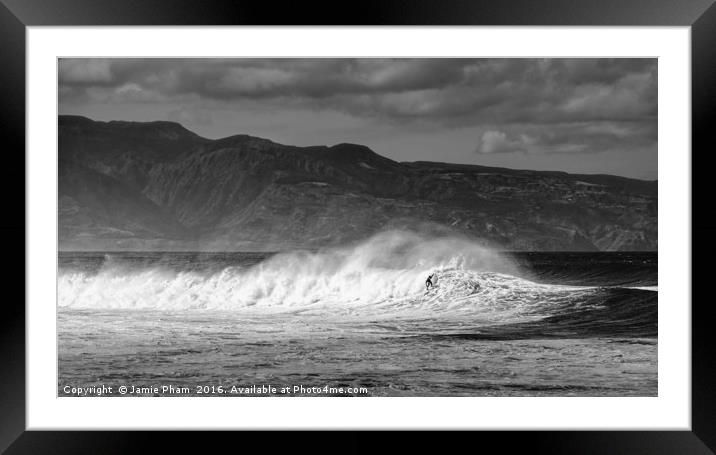 Surfers at the famous Hookipa Beach in Maui Framed Mounted Print by Jamie Pham