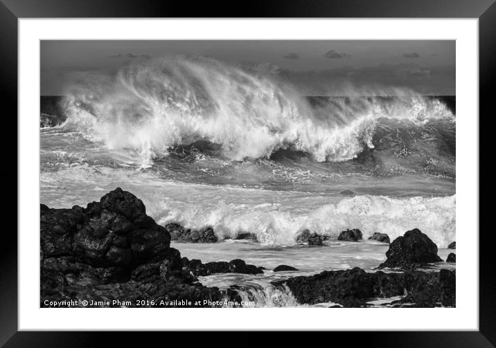 The large and spectacular waves at Hookipa Beach  Framed Mounted Print by Jamie Pham