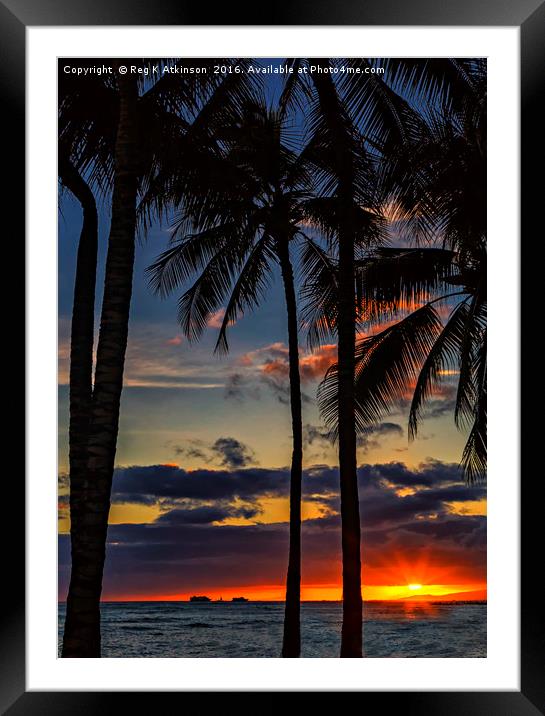 Waikiki Sunset Framed Mounted Print by Reg K Atkinson