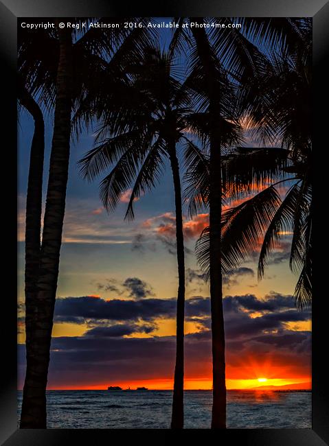 Waikiki Sunset Framed Print by Reg K Atkinson
