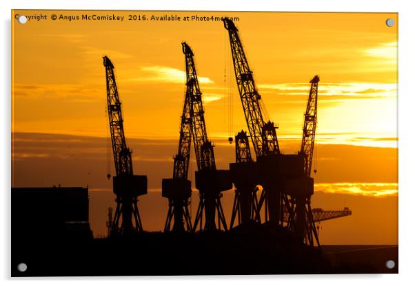 Cranes on the River Clyde at sunset Acrylic by Angus McComiskey