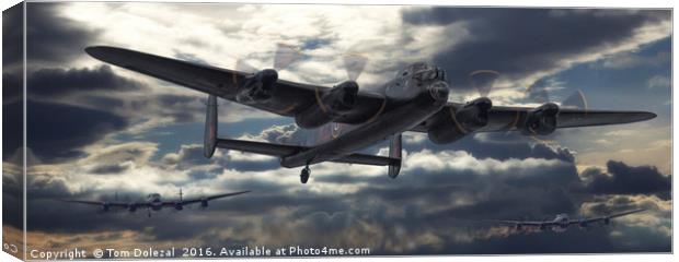 Lancaster bombers returning. Canvas Print by Tom Dolezal