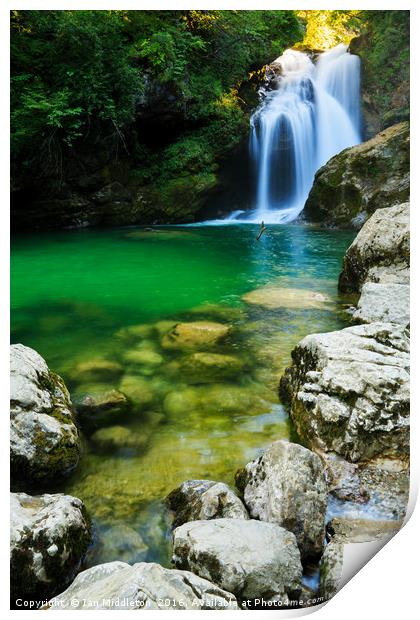 Sum Waterfall in Vintgar Gorge, near Bled, Sloveni Print by Ian Middleton