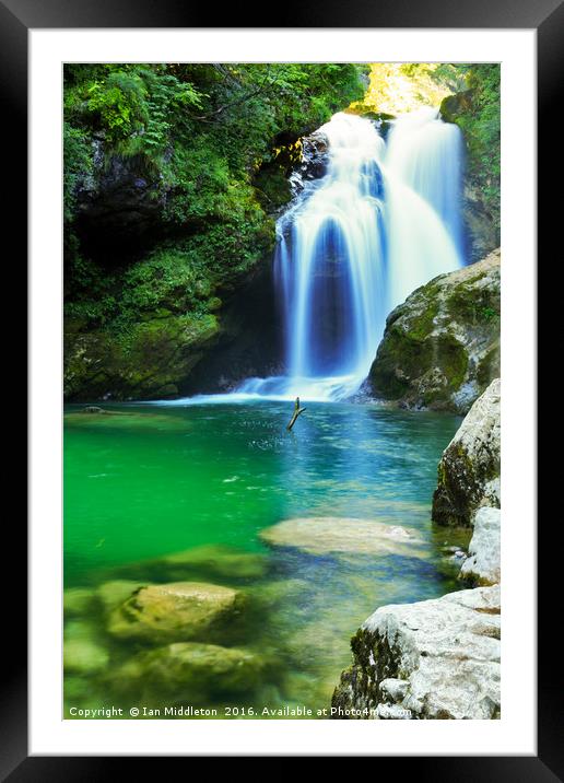 Sum Waterfall in Vintgar Gorge, near Bled, Sloveni Framed Mounted Print by Ian Middleton