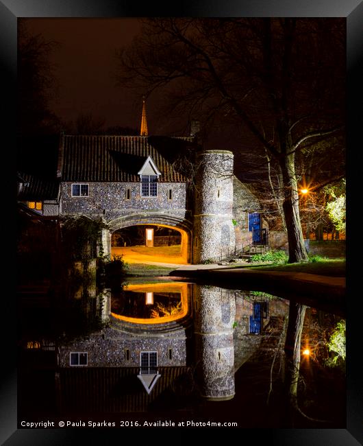 One minute of Pulls Ferry at Night. Framed Print by Paula Sparkes