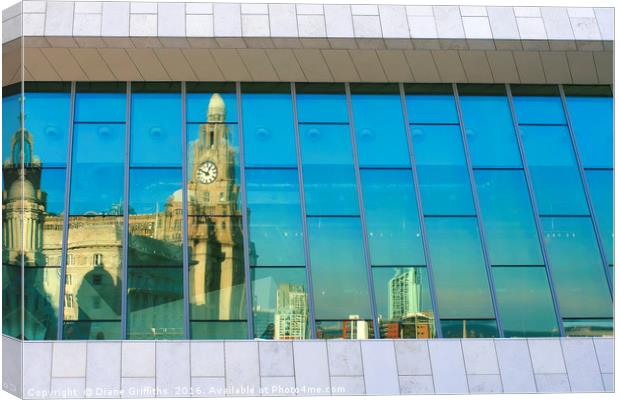 The Liver Building Reflected Canvas Print by Diane Griffiths