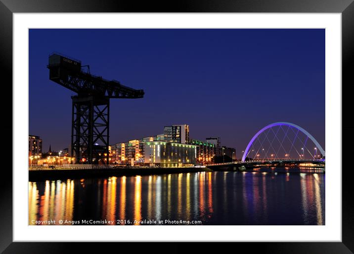 Finnieston Crane and Clyde Arc Bridge at night Framed Mounted Print by Angus McComiskey