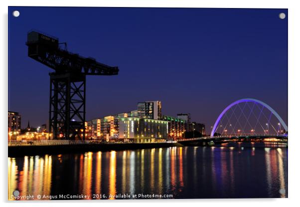 Finnieston Crane and Clyde Arc Bridge at night Acrylic by Angus McComiskey