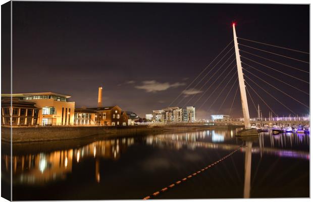 River Tawe at night Canvas Print by Leighton Collins