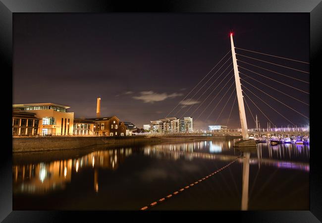 River Tawe at night Framed Print by Leighton Collins