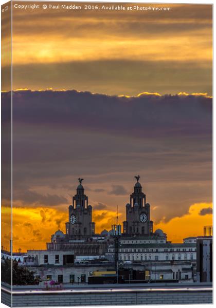 Sunset over the Liver Building Canvas Print by Paul Madden