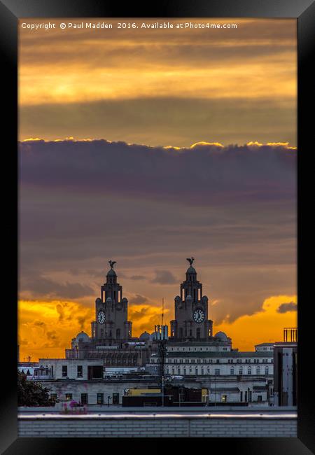 Sunset over the Liver Building Framed Print by Paul Madden