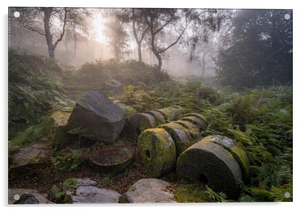 Bolehill Millstones in the Mist  Acrylic by James Grant