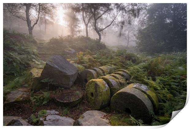 Bolehill Millstones in the Mist  Print by James Grant